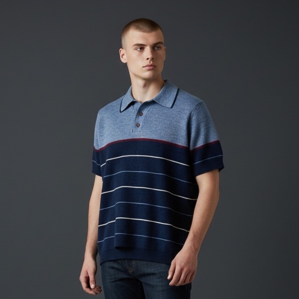 Men Johnny’s Collar Polo Short Sleeves Shirt in Blue Size M
SKU 411